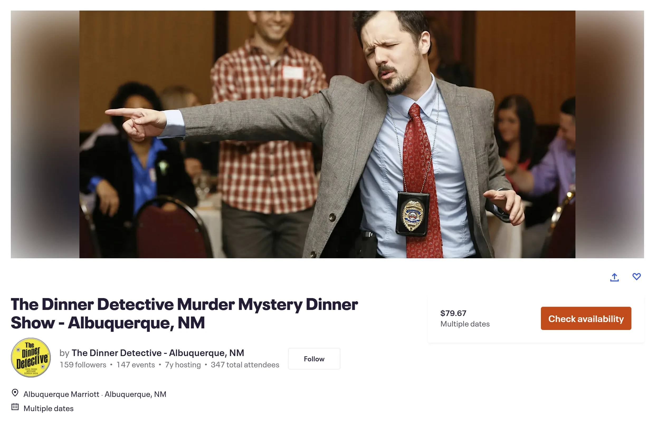 Eventbrite listing: The Dinner Detective Murder Mystery Dinner Show — Albuquerque, NM