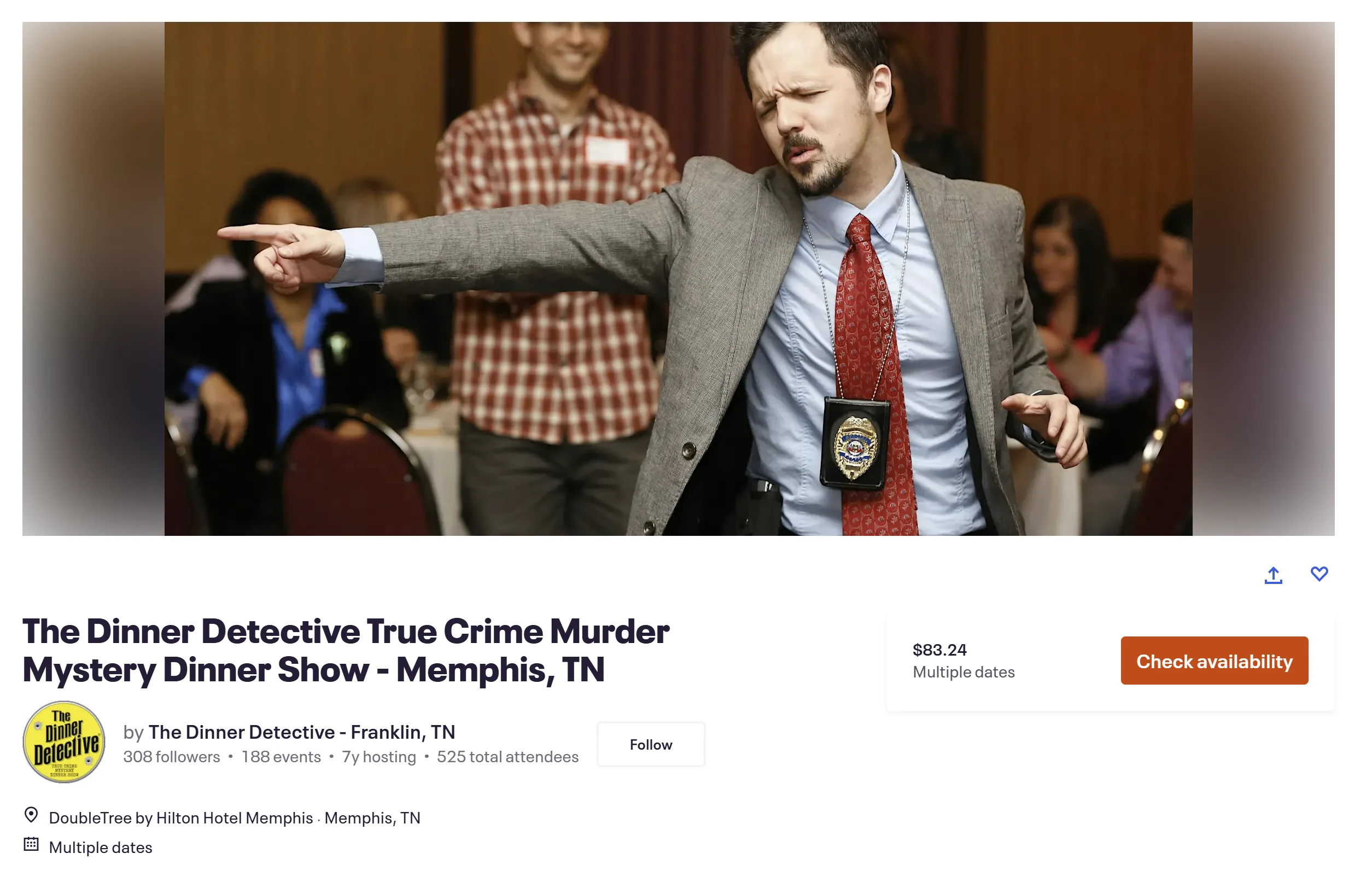 Eventbrite listing: The Dinner Detective True Crime Murder Mystery Dinner Show — Memphis, TN