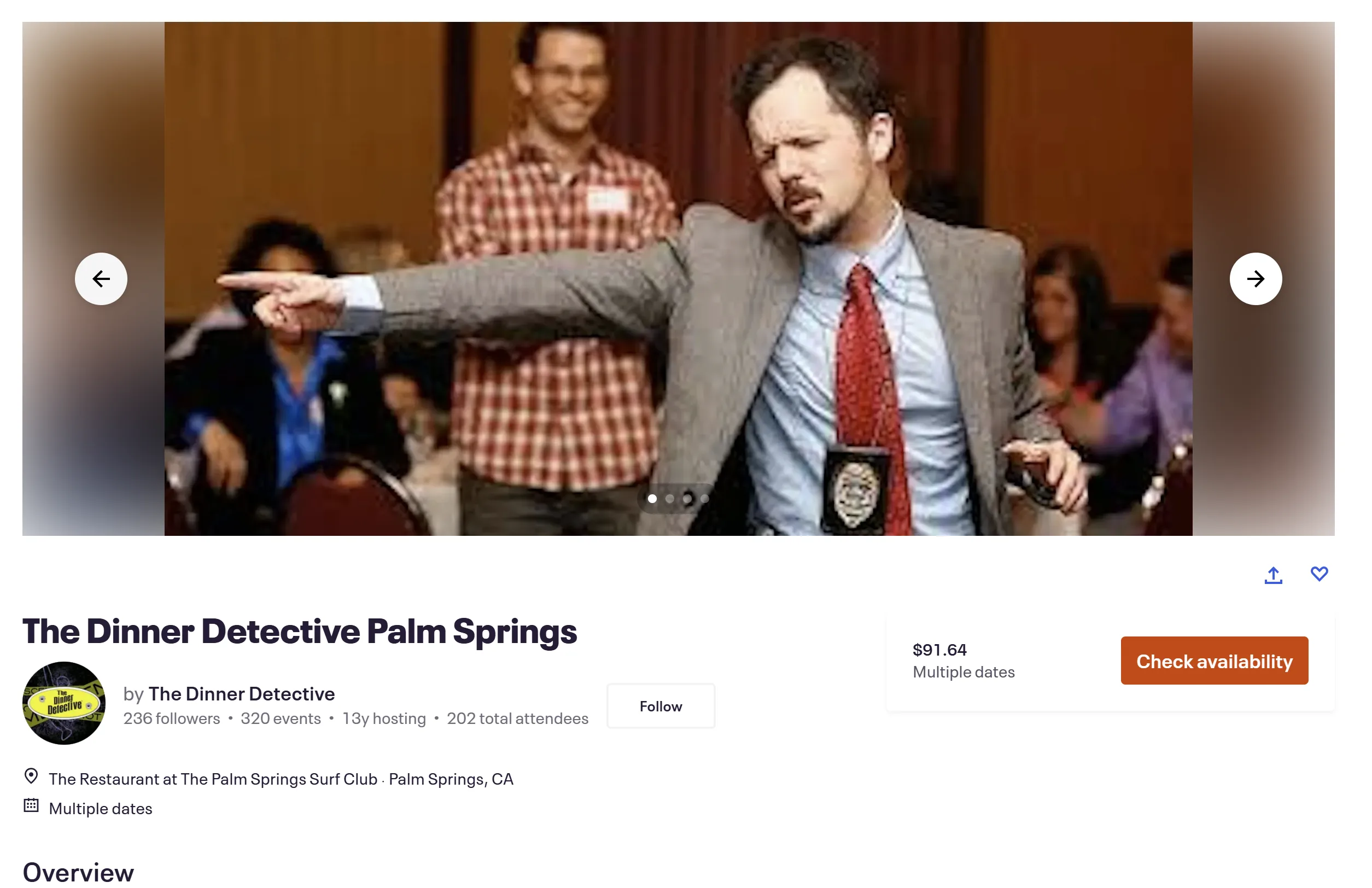 Eventbrite listing: The Dinner Detective Palm Springs